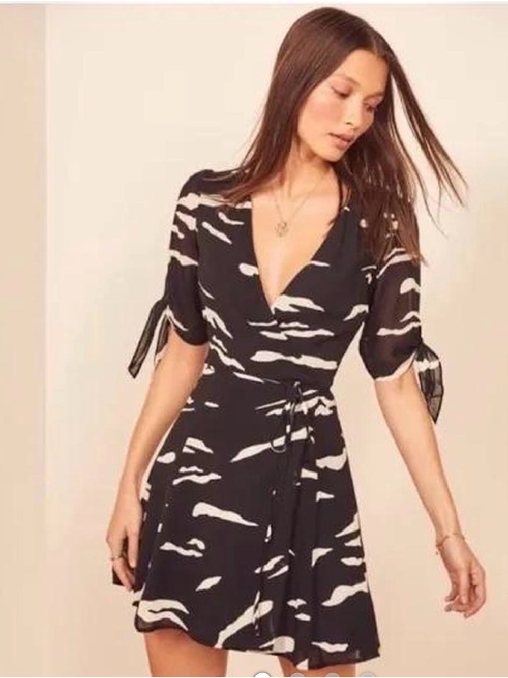 Reformation Black and White Printed Wrap Mini Dress